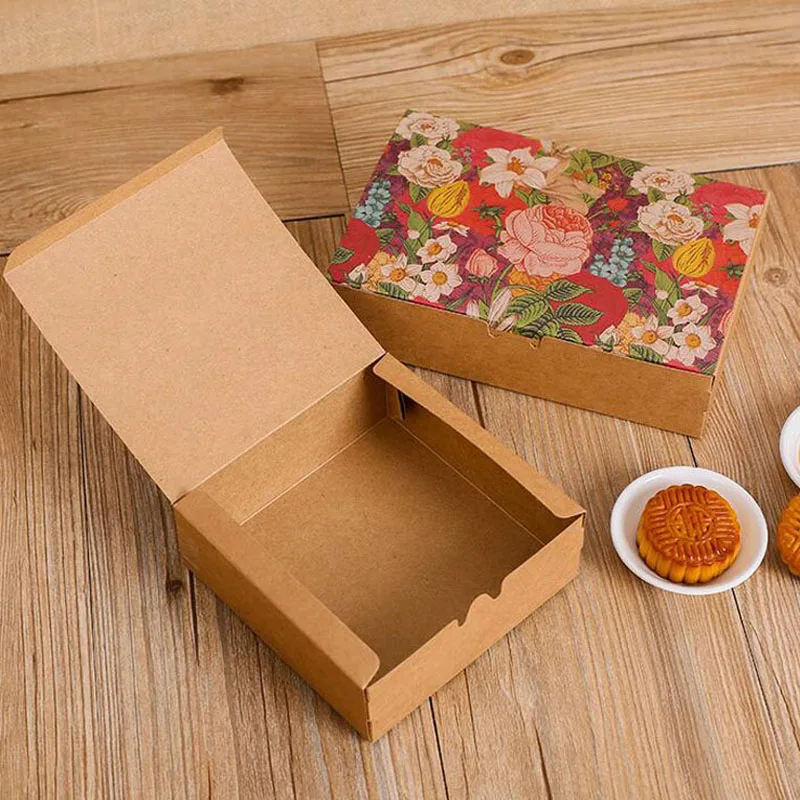 100pcs/lot Retro Blossom Flower Style Cake Box Cookies Mooncake Biscuit Candy Box Wedding Party Gift Boxes Free Shipping ZA3987