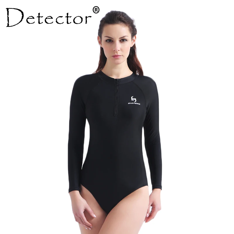 Detector One Piece Swimsuit High Neck Rash Guard Long Sleeve Swimwear Swimming Suit for Women Push up Bathing Suit Bodysuit