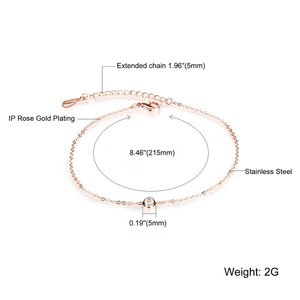 Lokaer Cubic Zirconia Anklet Foot Jewelry Rose Gold Color Anklet Bracelet Leg Chain Stainless Steel Anklets Women Jewelry A19034