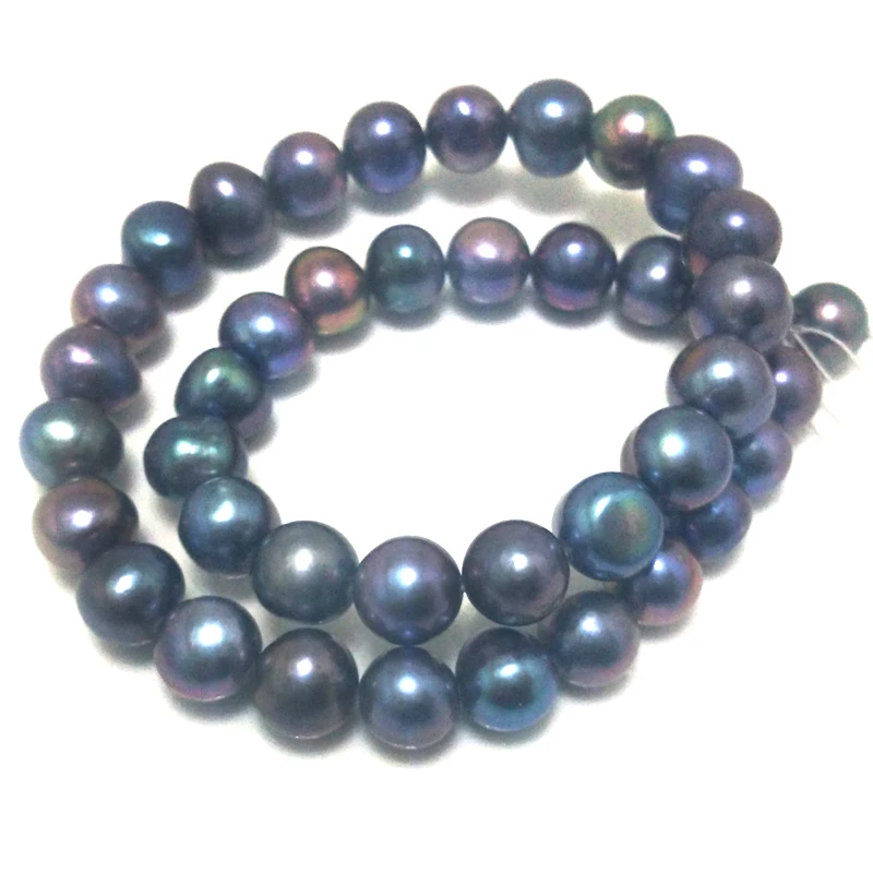 16 inches 10-11mm Black Natural Round Freshwater Pearls Loose Strand