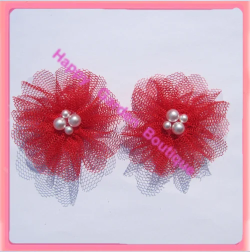 Free shipping!Small flower 1\'\' New  mesh flowers with pearl 4 colors for your choice