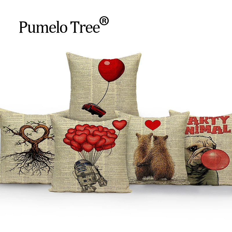 Animal love red cover cushion 45*45cm home cushions Own Photo cushion linen print decorative cushions Custom Throw pillow