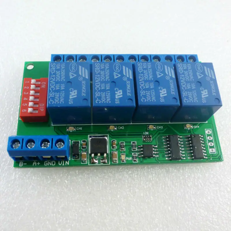 DC 12V 4 CH RS485 Relay Module Modbus RTU And AT Command Remote Control Switch for PLC PTZ Camera Security Monitoring