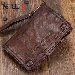 AETOO-cartera retro vertical hecha a mano para hombre, billetera de piel de cordero, plegable, juvenil, estilo punk Original