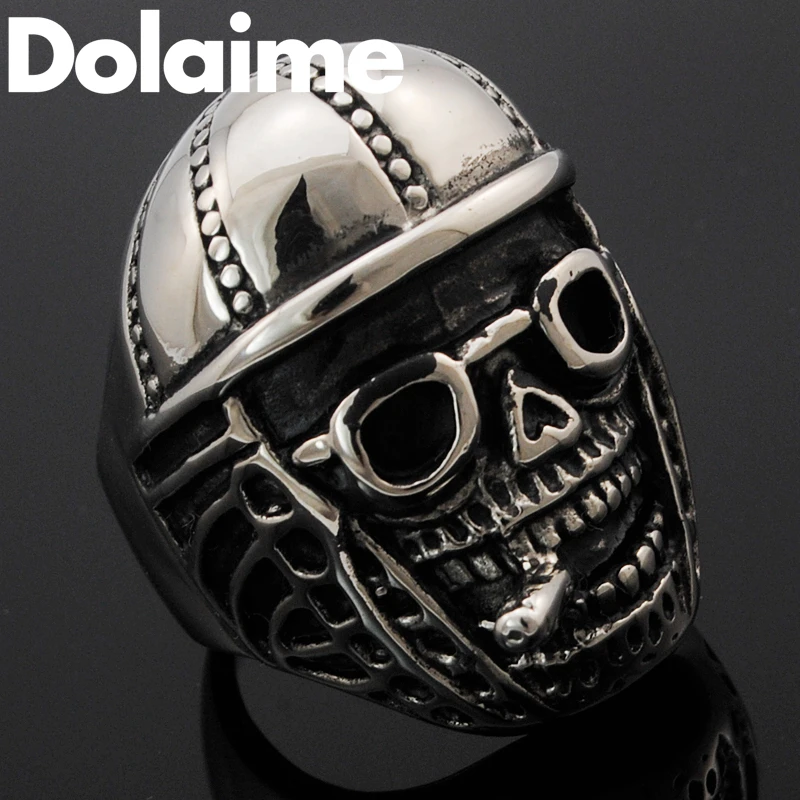 Dolaime Locomotive style skull ring #7-13 stainless steel gothic hiphop smoking bespectacled soldier rings for men