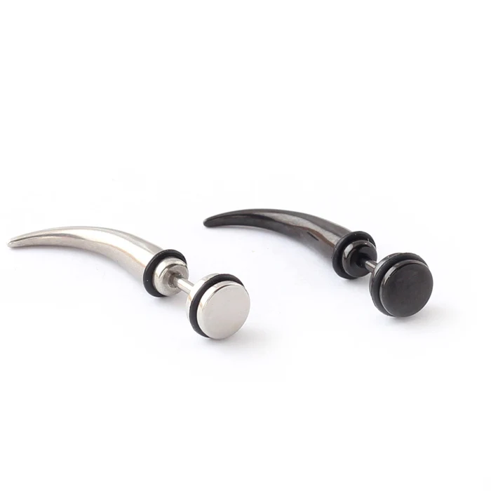 Unique Silver color Black Stainless Steel Horn Cone Spike Tip Women Men Ear stud Earrings 2pcs