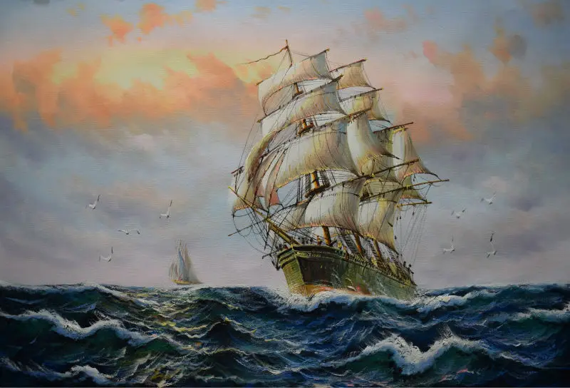 

Hand Painted Modern Art Painting Sailing Ship Over Wavng Water Oil Canvas Painting Modern Wall Painting Pictures for Living Room