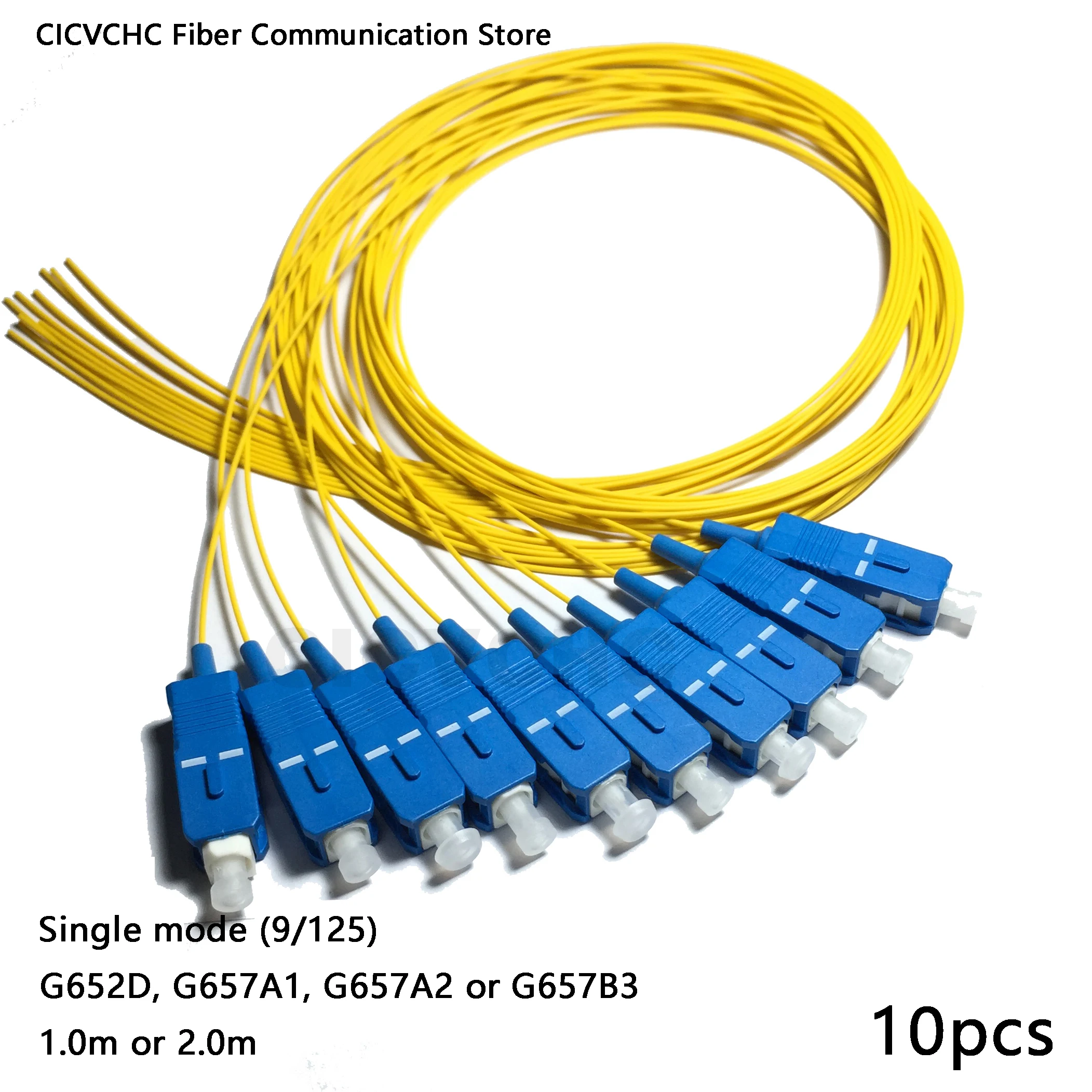 

10pcs SC/UPC Pigtail-SM (9/125)-G652D, G657A1, G657A2, G657B3-0.9mm Cable /Optical Fiber