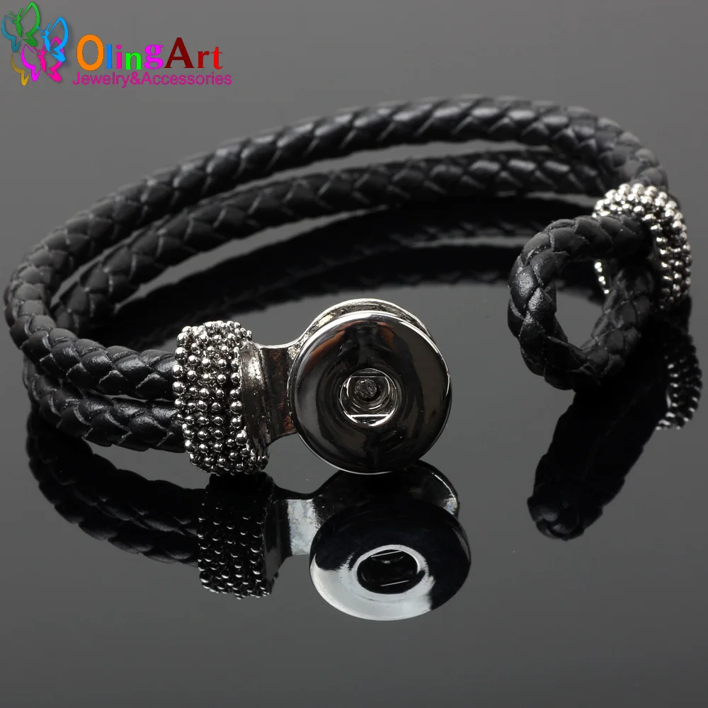 OlingArt 1pcs/Lot 4color PU leather Charm Bracelets For Women Fit 18mm Partnerbeads Snaps Button Jewelry European sweet style