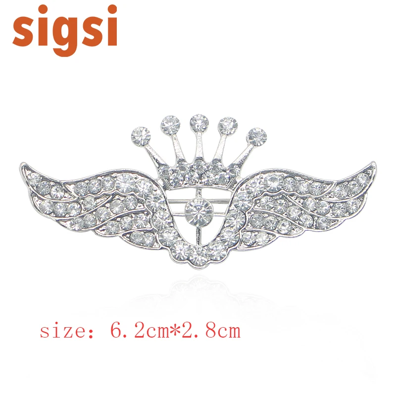 Fashionable 6.2cm*2.8cm crystal angel wing brooch pin for halloween party rhinestone crown broach wedding decoration brooch