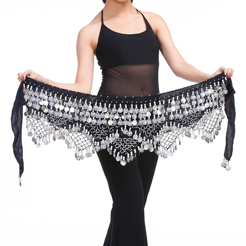 Abbigliamento da ballo economico Abbigliamento da pratica per donna Sciarpa a triangolo con strass colorati Misura regolabile 300 monete d\'oro Danza