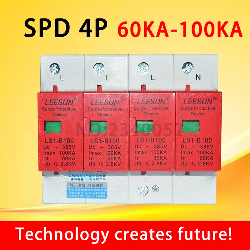 

SPD 3P+N Surge ProtectIve Device 60KA~100KA B~385VAC House Surge Protector Protection Protective Low-voltage Arrester Device4P