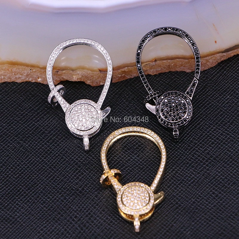 5PCS ZYZ180-9250 Large Lobster Clasp For Jewelry Making, Gun Black, Gold, Silver Color Metal Clasp, Pave CZ Clasps In 23 * 39 mm