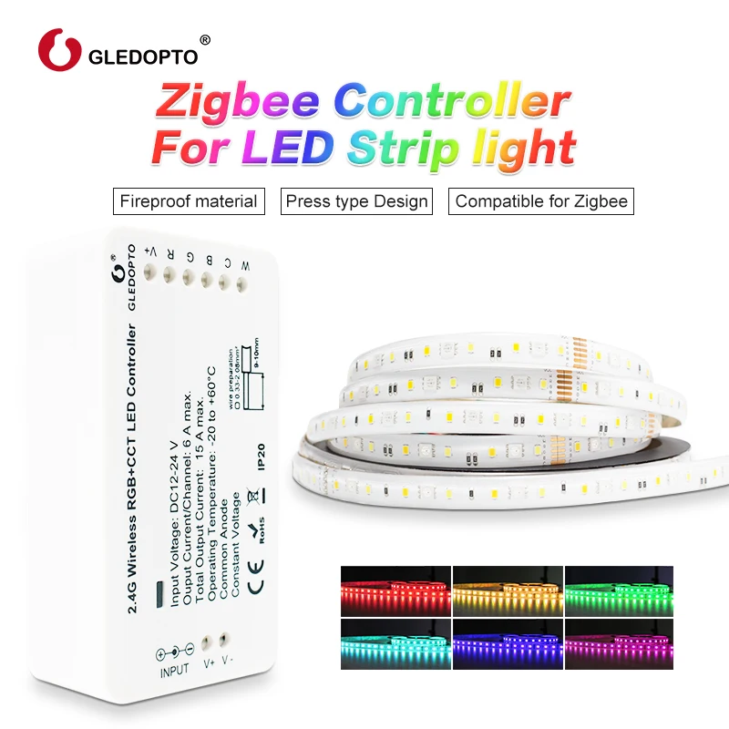 GLEDOPTO ZigBee Light Link Smart LED Strip Kit RGBCCT Strip Controller for LED Strip Light Work with Echo Plus Alexa Smartthings