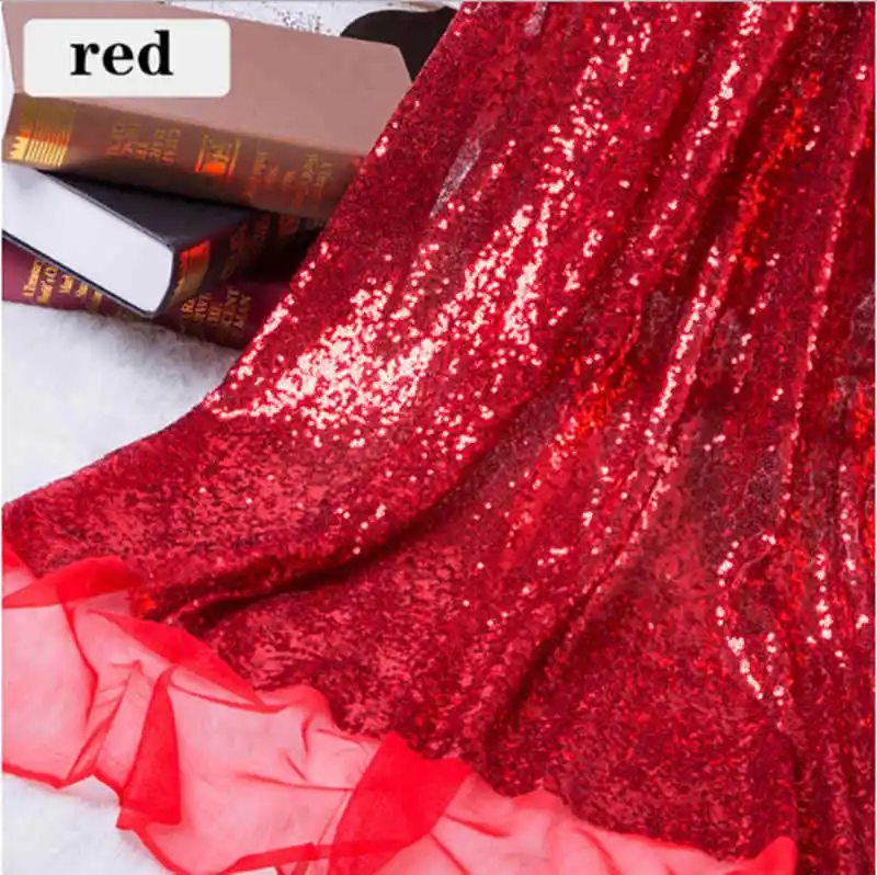 

B·Y Red Shiny Fabric 2 Yards 3mm Sequin Fabric Sparkly for Clothes Stage Party Wedding Home Decor-524