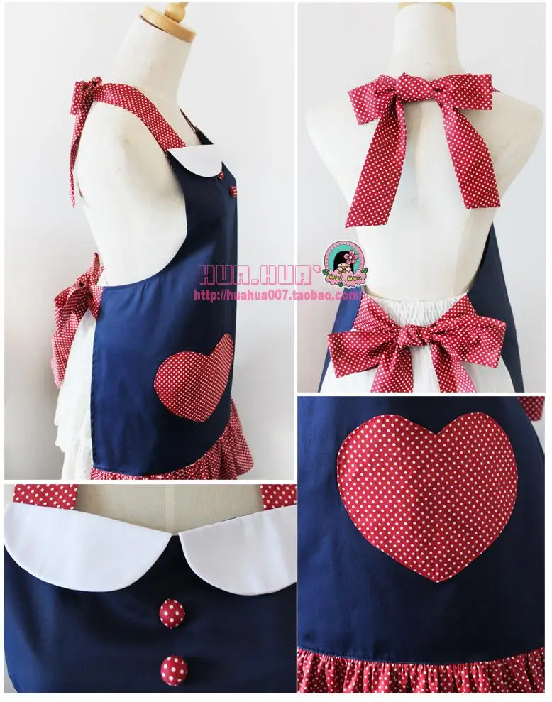 Cute Kitchen Apron Woman Retro Cotton Apron Peter pan Collar Polka Dot Ruffled Apron Cooking Salon Avental de Cozinha Divertido