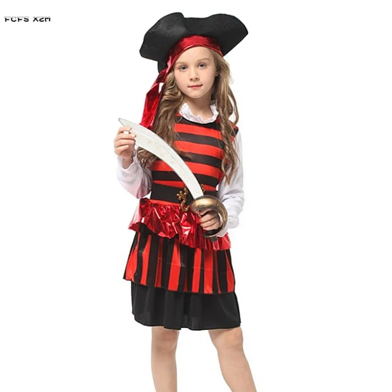 Girl Halloween Pirate Costumes Kids Children Robber Warrior Cosplay Carnival Purim Stage Play Masquerade Christmas Party Dress