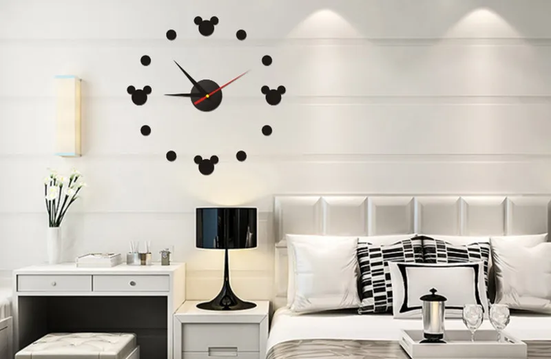 3D Cartoon Mickey DIY Wall Mirror clock Sticker,DIY Acrylic Mirror Wall Clock Decal&Murals For Home Decoration