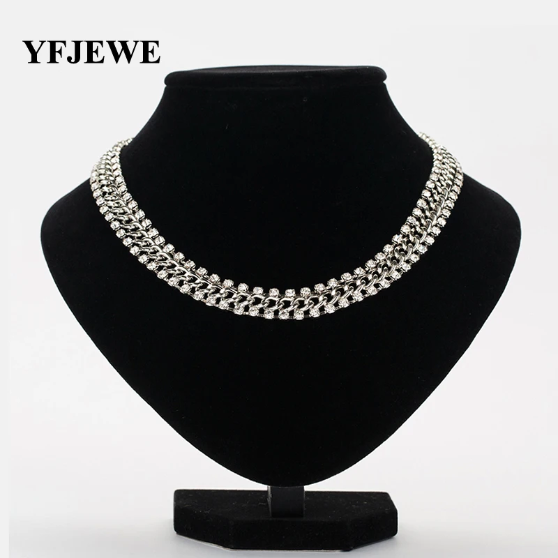 YFJEWE New Fashion Thick Chain Rhinestones Crystal Beads Choker Luxury Chunky Necklace Statement Jewelry for Party Gift N121