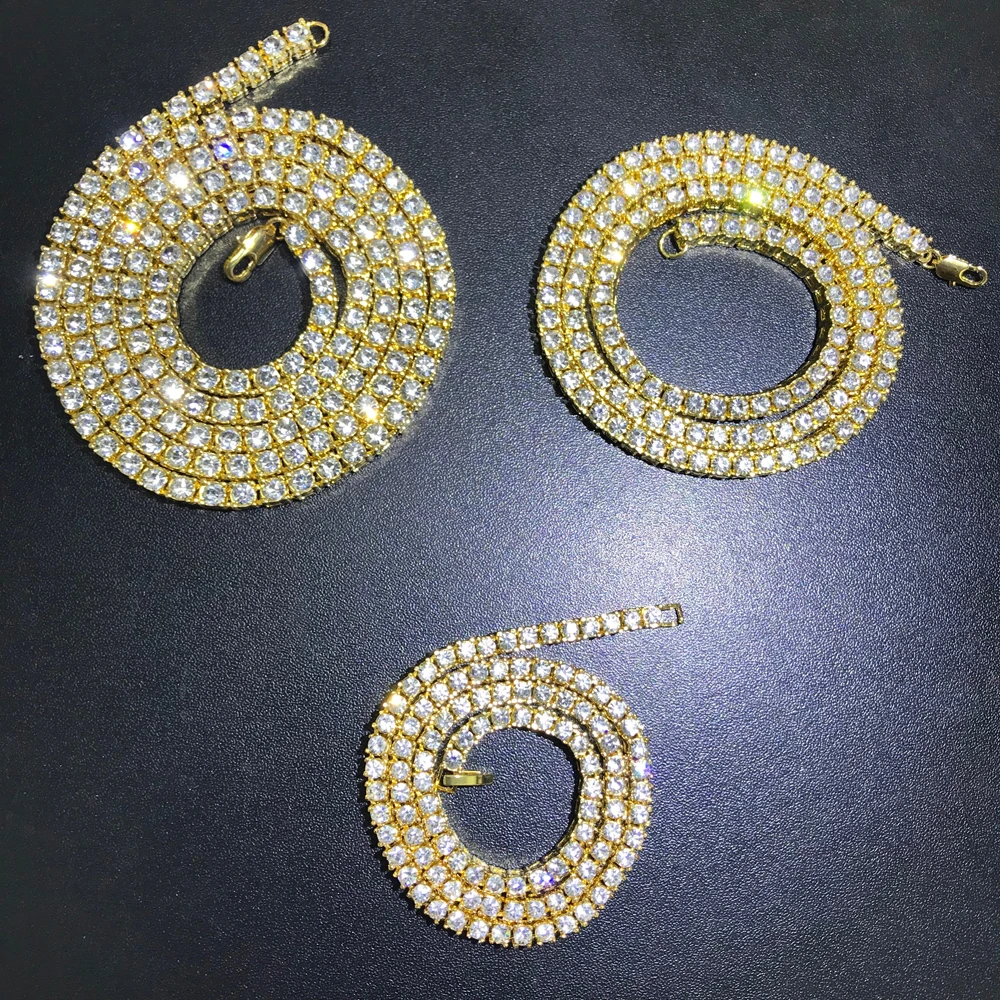 2018 New Color 3/4/5mm 1 Row Round Cut Rhinestone Tennis Nceklaces Necklace 16-36inch Black Rose Gold Gun Black