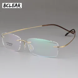 BCLEAR High Quality Pure Titanium Unisex Rimless Optical Frame Memory Thress-piece Rimless Glasses for Men and Women Comfortable