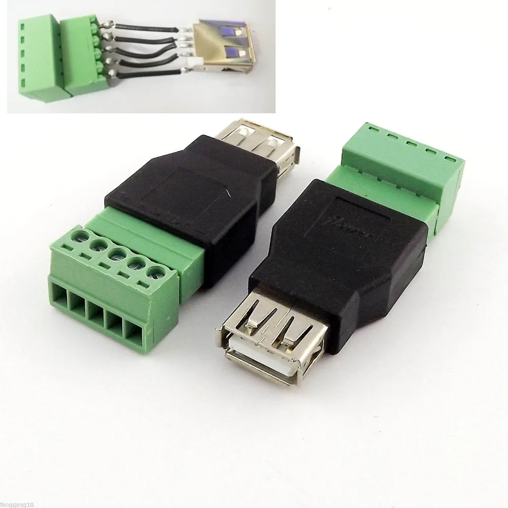 

10pcs USB 2.0 Type A Female to 5 Pin Screw with Shield Terminal Plug Adapter Connector