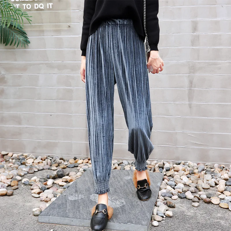 

2024 Autumn Arrival Korean Style Pleated Velvet Harem Pants Women High Waist Pants Skinny Pantalon Harem Femme Free Shipping