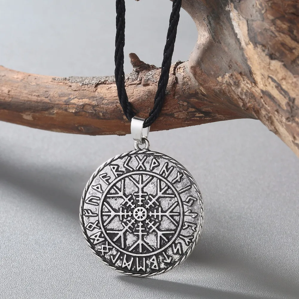 Kinitial Antique ODIN\'S Symbol of Norse Runic Pendant men Necklace Viking Runes Vegvisir Compass Pendants Necklaces Jewelry