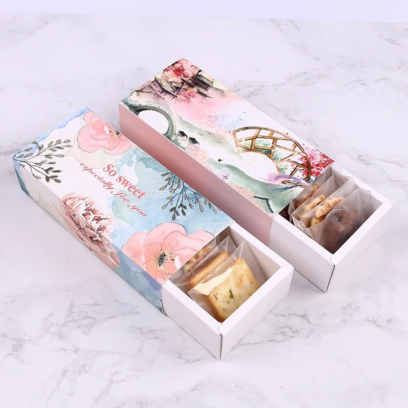 Drawer type bakery packing box for mooncake cookies biscuit pastry nougat candy paper gift box W8845