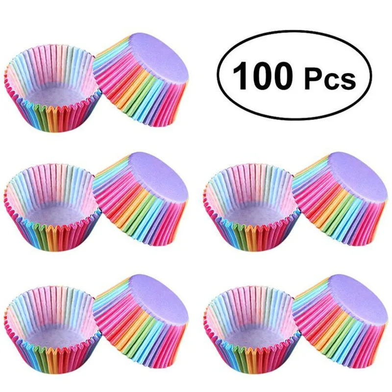 100PCS Kleur Regenboog cake Cup papier Anti-olie Chocolade Muffin Bakpapier Thee Party Cakevorm Decoratieve Keuken accessoires