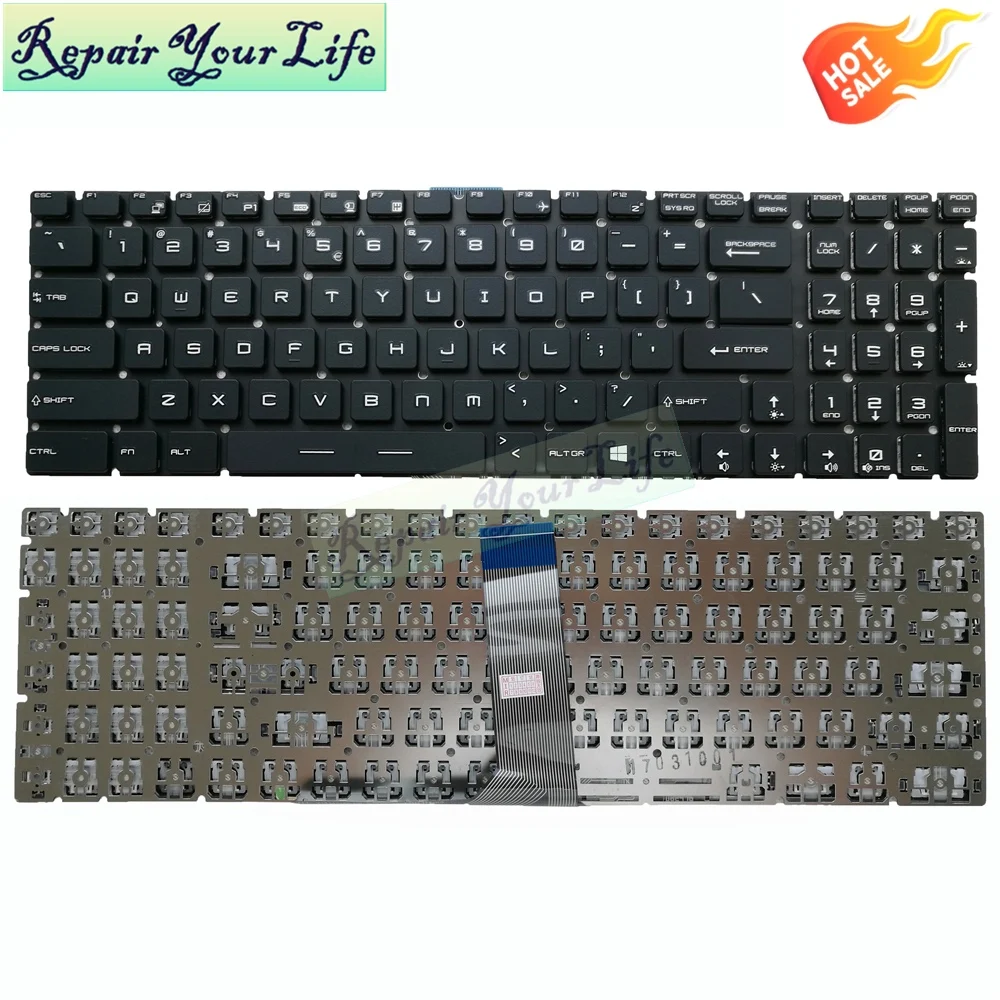 

US Laptop Keyboard For MSI GE72 GE62 WS60 GS60 GS70 GT72 GP62 GP72 GT73VR GS72 GL62VR White Words Without Backlit keyboard New