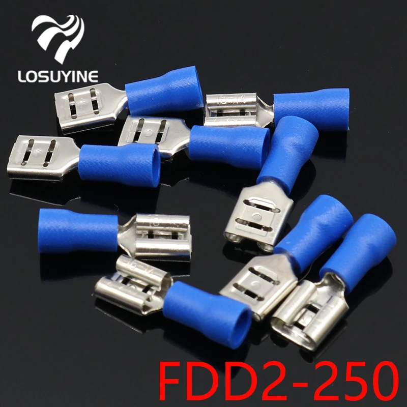 FDD2-250 żeński izolowany elektryczny zacisk zaciskany do złączy 1,5-2,5 mm2 złącze przewodu kablowego 100 sztuk/paczka FDD2.5-250 FDD