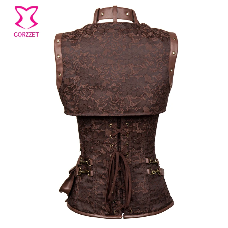 Vintage Brown Brocade Sexy Gothic Corsets And Bustiers Steampunk Clothing Women Plus Size Corset Waist Trainer Steel Bone S-6XL