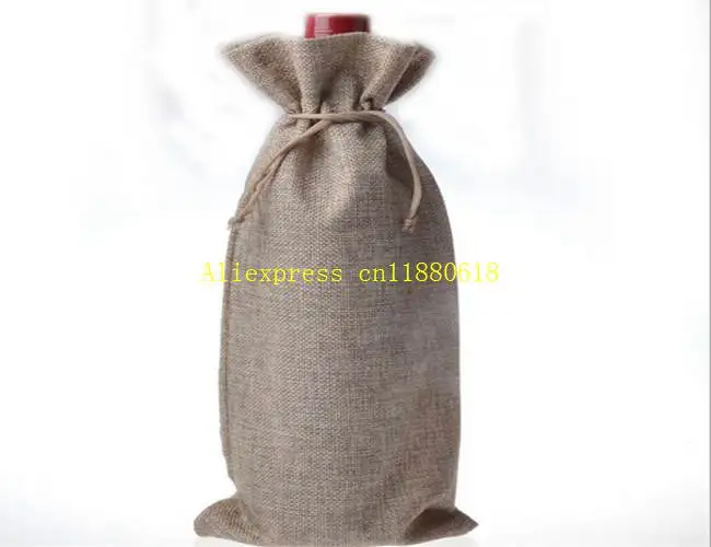 

100pcs/lot Fast shipping jute wine bottle pouches wedding bomboniere Gift bags