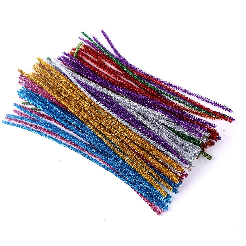 100 stücke Glitter Chenille Vorbauten Pfeifenreiniger Plüsch Lametta Vorbauten Verdrahtete Sticks Kinder Pädagogisches DIY Handwerk Liefert Spielzeug Crafting