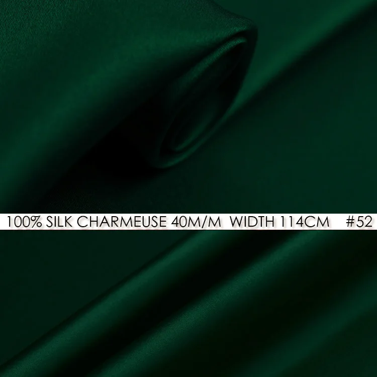 SILK CHARMEUSE SATIN 114cm width 40momme/100% Pure Silk Fabric Meter Heavy Silk 172g/m2 Silk Suit Sewing Material DarkGreenNO 52