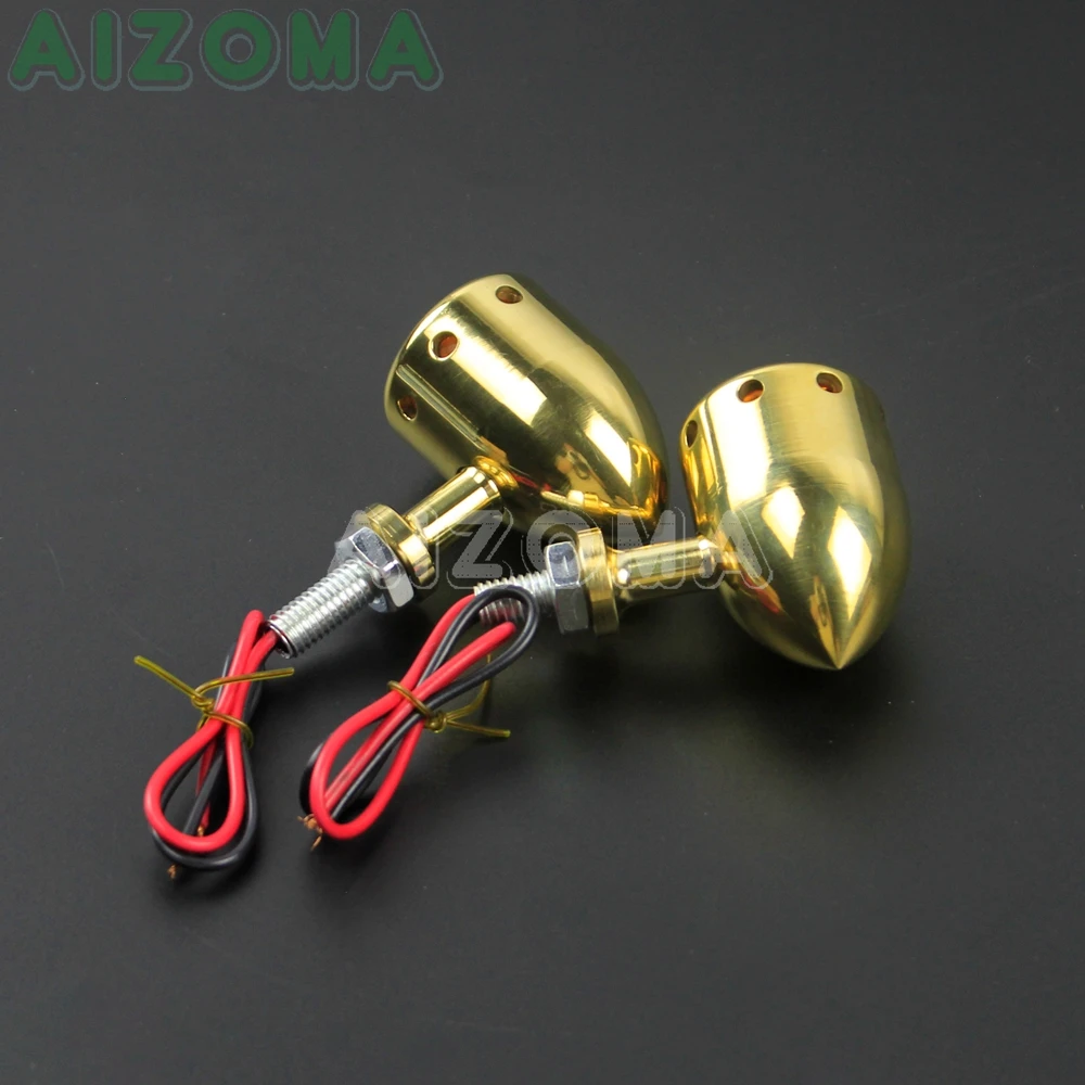 Motorcycle 12v Solid Brass Bullet Turn Signal Blinker Light Amber Flasher Indicators for Harley Chopper Sportster Softail Custom