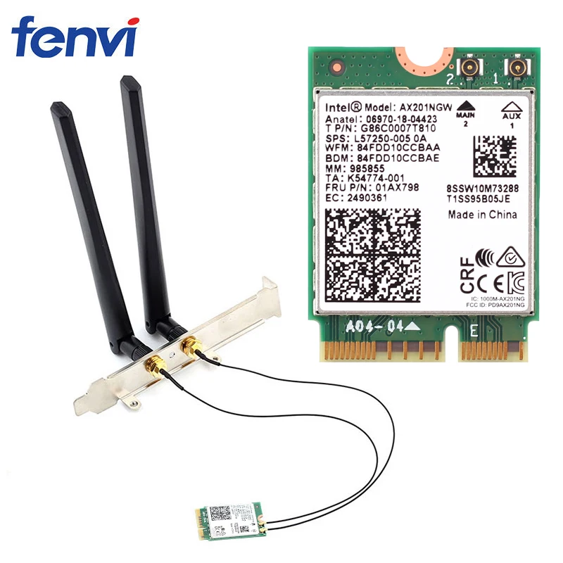 무선 블루투스 5.0, AX201NGW m.2 CNVIO 와이파이 데스크탑 키트, NGFF/M.2 CNVIO2 인텔 AX201 Wi-Fi6 네트워크 카드용 안테나, 3000Mbps