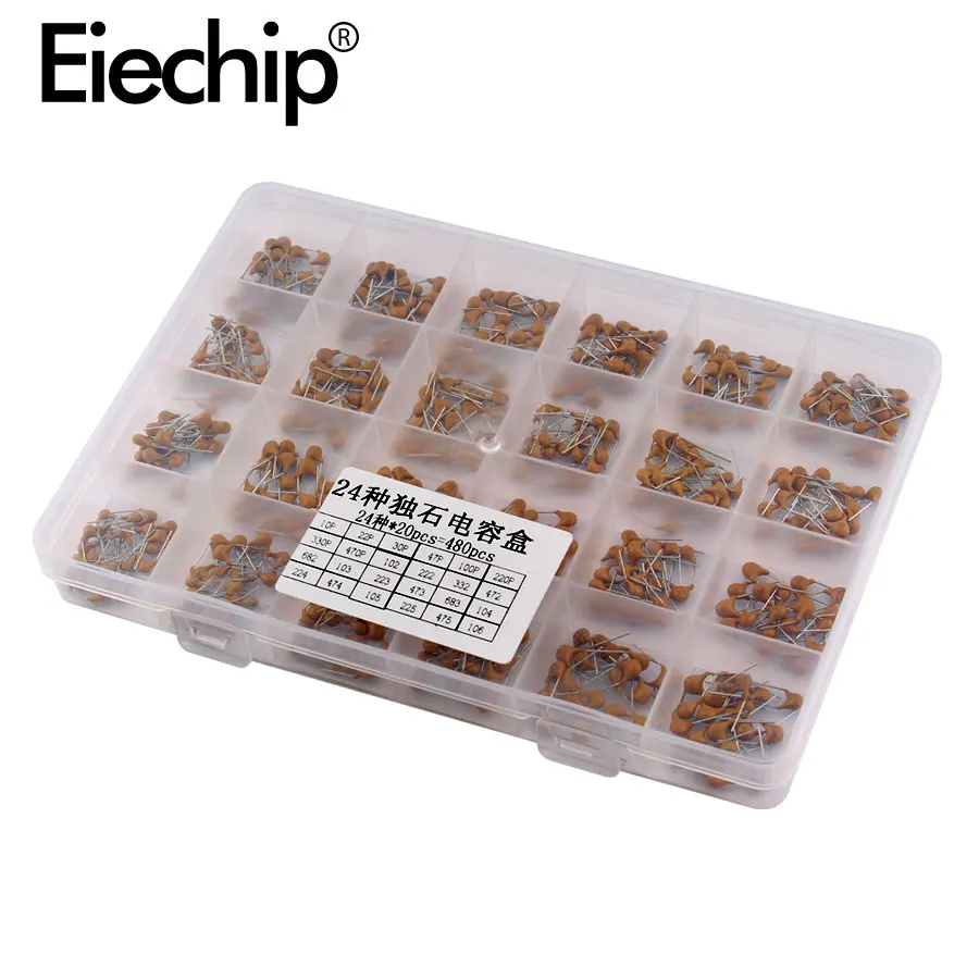 480pcs Monolithic Ceramic Capacitor assortment Kit 10pF-10uF Monolithic Capacitor set 0.1uF 0.22uF 0.47uF 2.2uF 4.7uF Capacitor