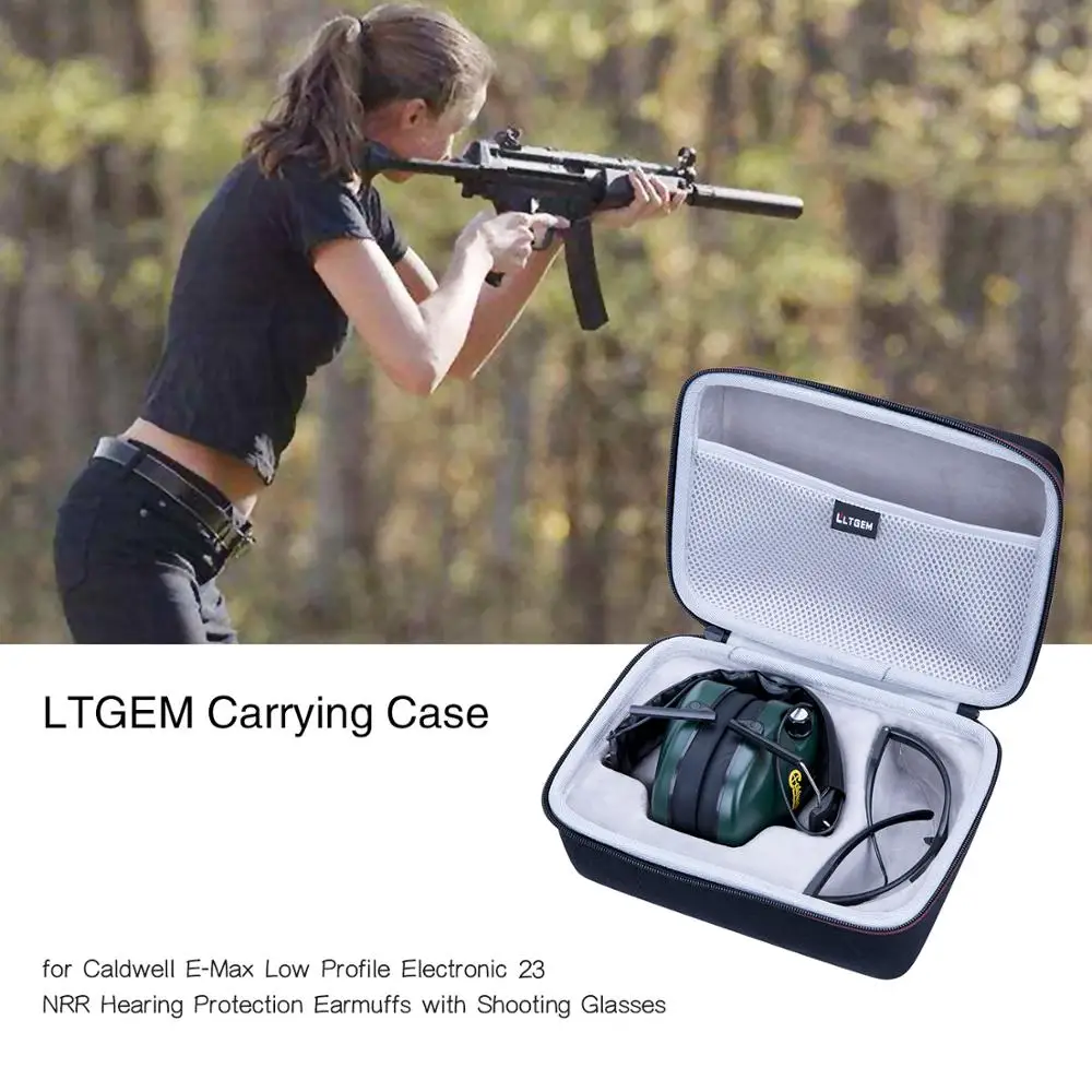 LTGEM Carrying Hard Case for Caldwell E-Max Low Profile Electronic 23 NRR Hearing Protection Earmuffs With Shooting Glasses