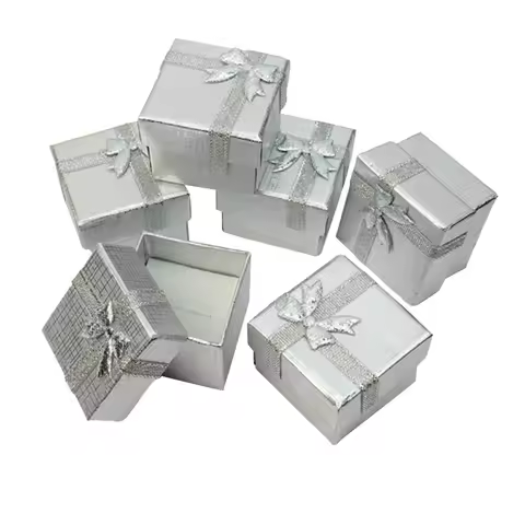 120Pcs 4x4x3cm Jewelry Gift Box Ring Square Carton Paper Silver Storage Case Earrings Stud Organizer Display Packaging Wholesale