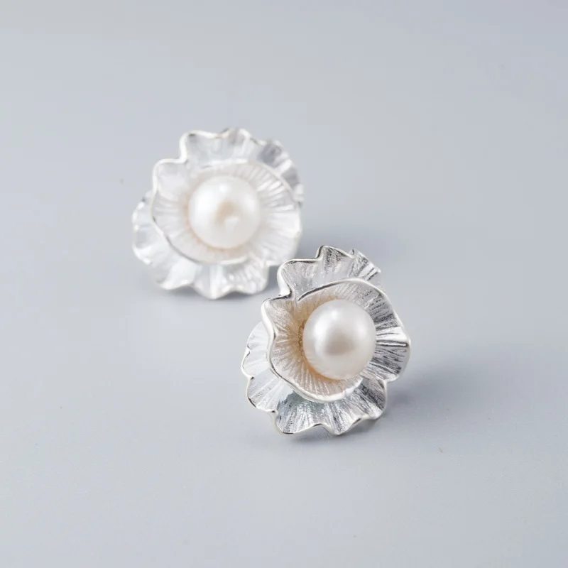 925 Tremella Earrings Original Handmade Flowers Pearl Simple Fashion Earrings