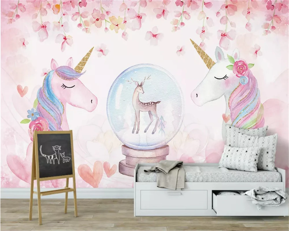 

beibehang Custom size Fashion decorative painting stereo micrometer papel de parede 3d wallpaper watercolor unicorn background