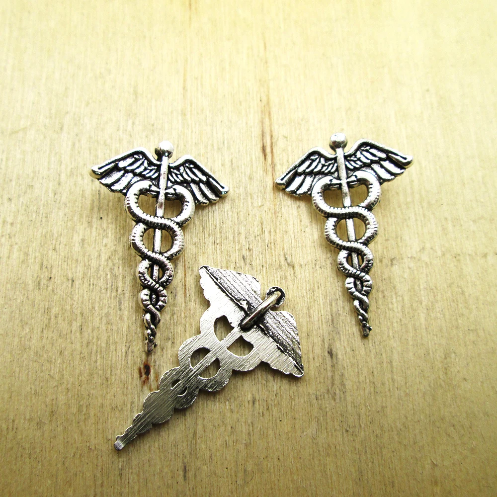 30pcs--30x20mm Caduceus Medical Symbol  Staff with Wings Snakes Charms  DIY necklace/ bracelets  charms antique silver tone