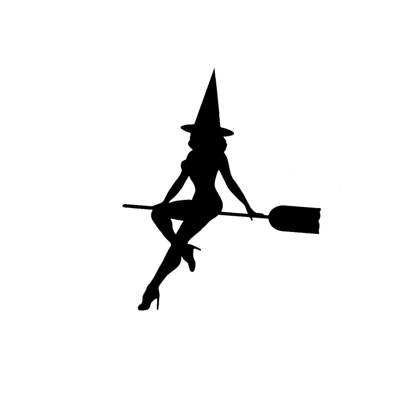 10.4*12.7CM Sexy Witch Sitting On Broom Car Stickers Fashion Waterproof Vinyl Reflective Decals Black/Silver C7-0841