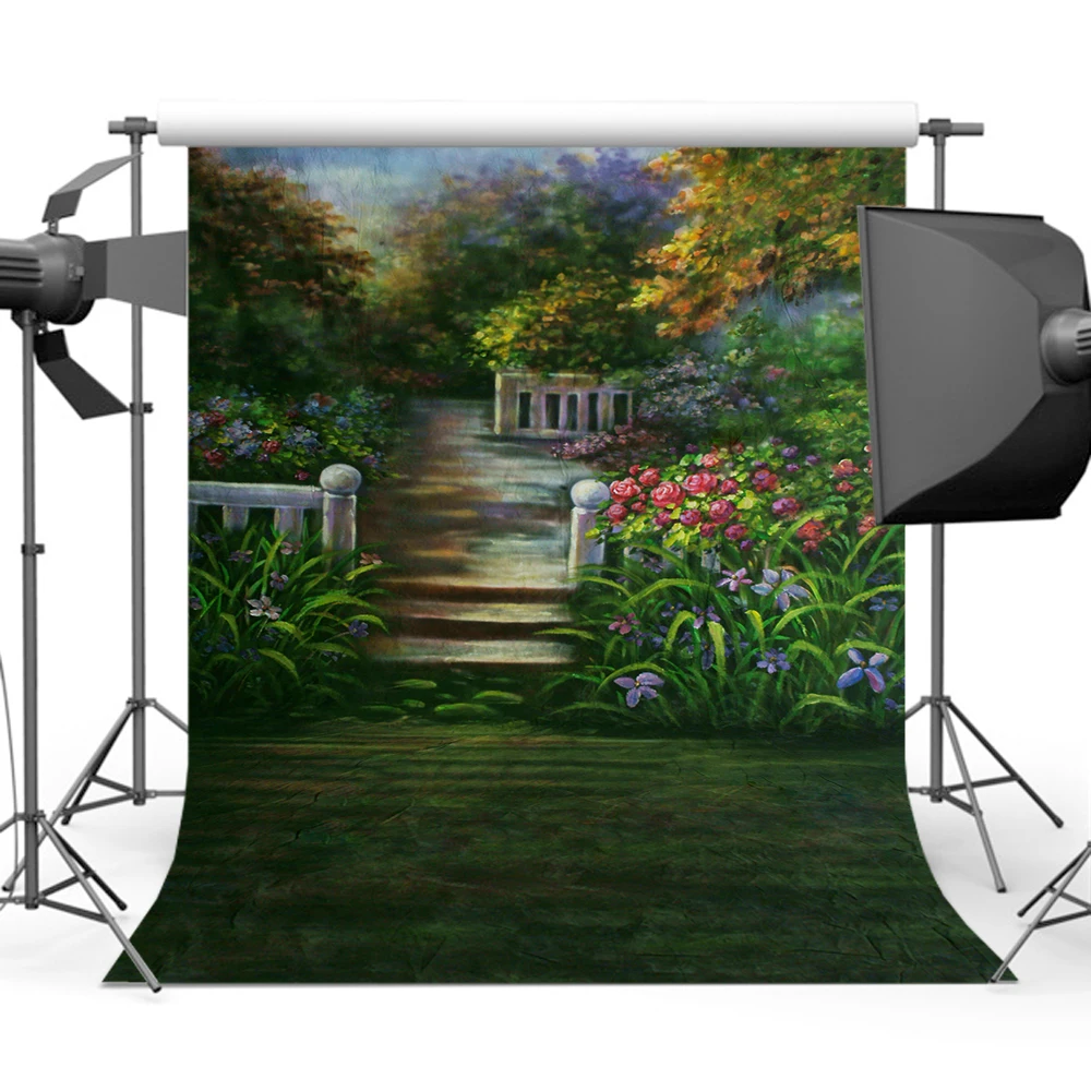 

Garden Backdrop Photography Flower Green Tree Vintage Style Portrait Backgrounds for Photographer Photo Oil painting