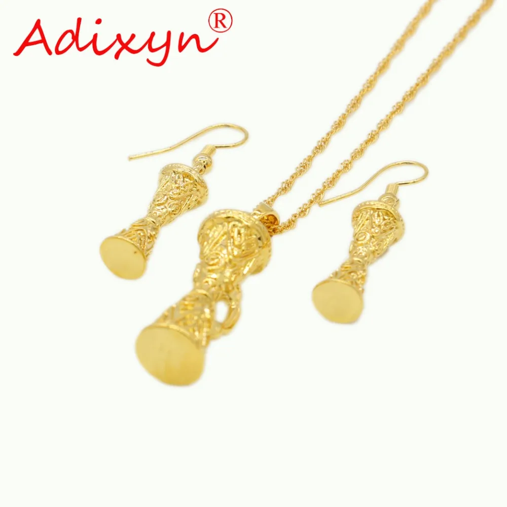 

Adixyn Gold Color New Papua Guinea Drum Necklace/Earrings/Pendant set PNG Style Kundu Ethnic Jewelry sets N11015