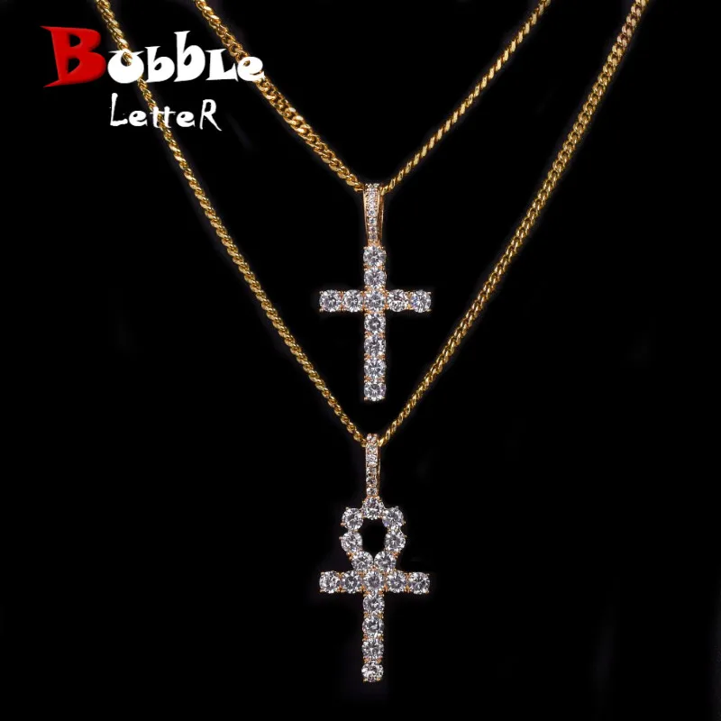 Bubble Letter Ankh Cross Jewelry Set Gold Color Copper Material Men\'s Women\'s  Hip Hop Jewelry Necklace