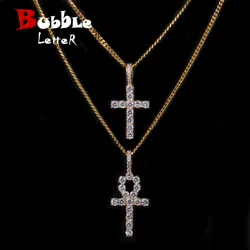 Bubble Letter Ankh Cross Jewelry Set Gold Color Copper Material Men's Women's  Hip Hop Jewelry Necklace