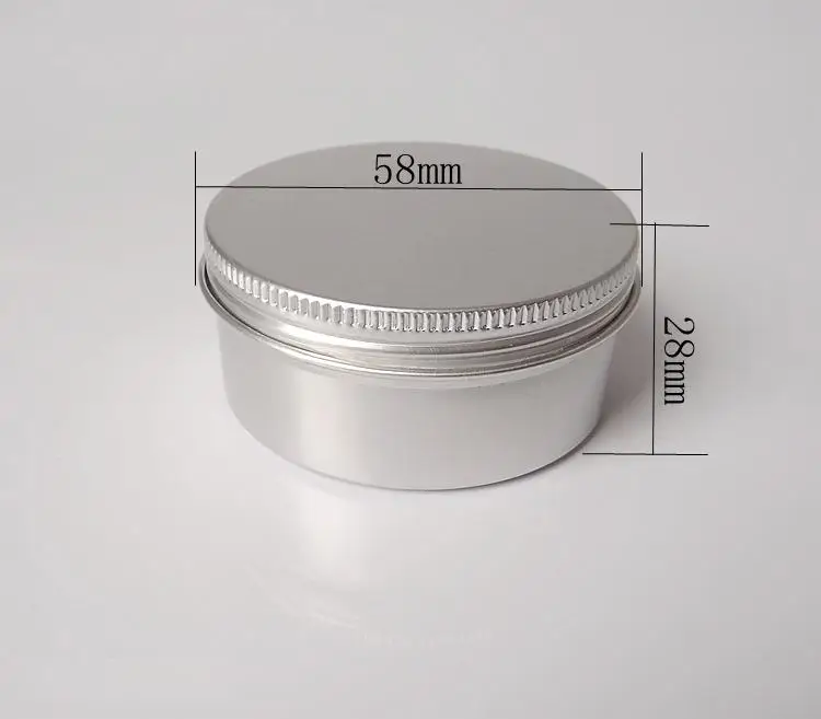 

50pcs/lot--Dia.58mm * H.28mm 50g Cosmetic Aluminium Containers Small Empty Skin Care Cream Sample Storage Jars Party Gift Boxes